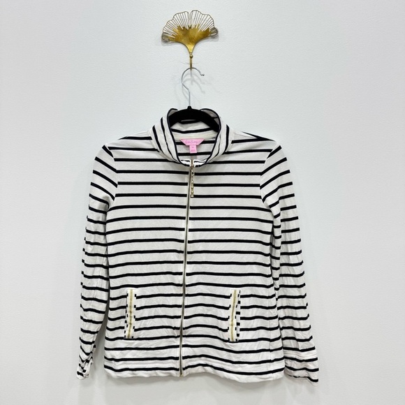 Lilly Pulitzer UPF 50+ Bennett Zip Up Jacket blue white stripe Sz XS - Picture 2 of 6